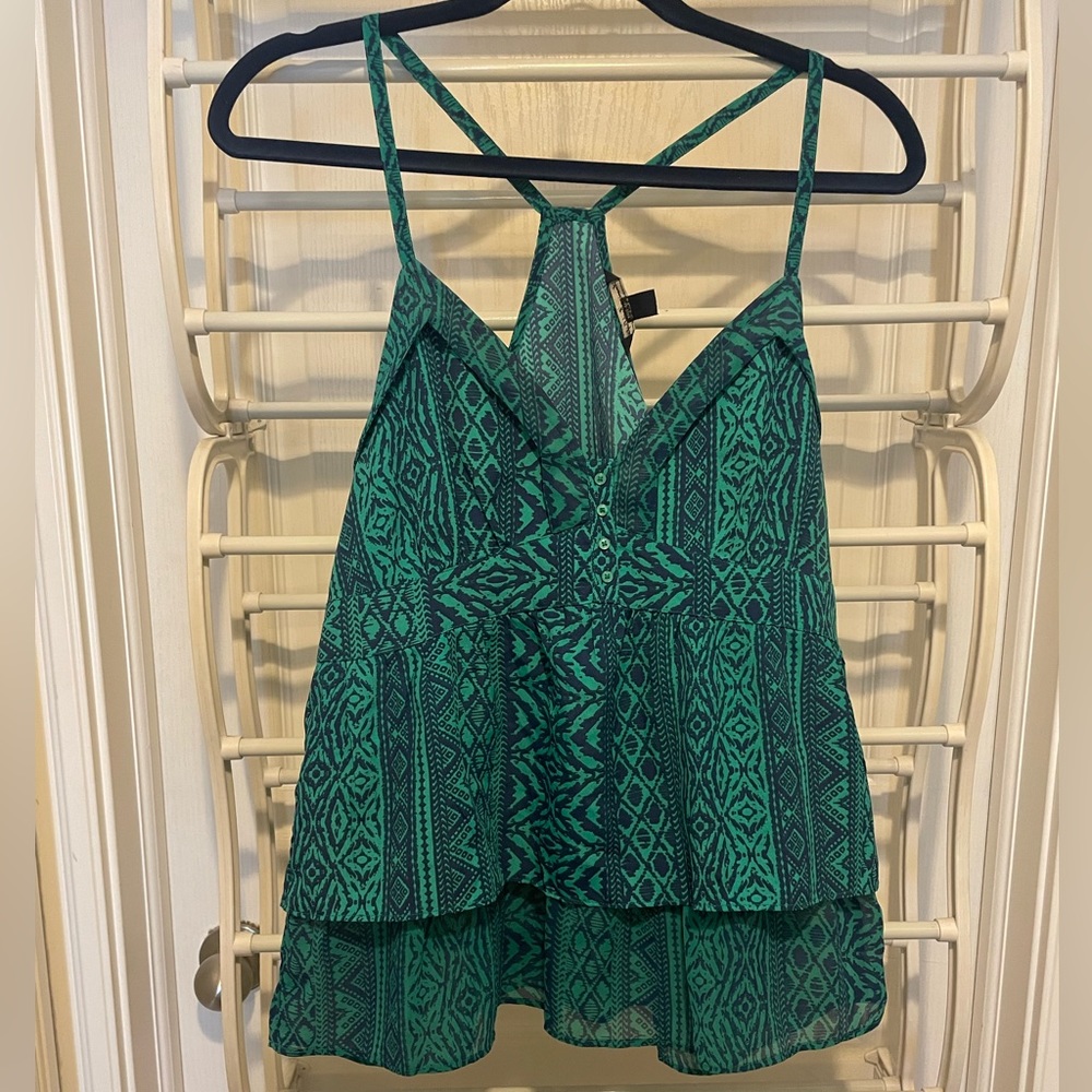 Green and Blue Flowy Patterned Top